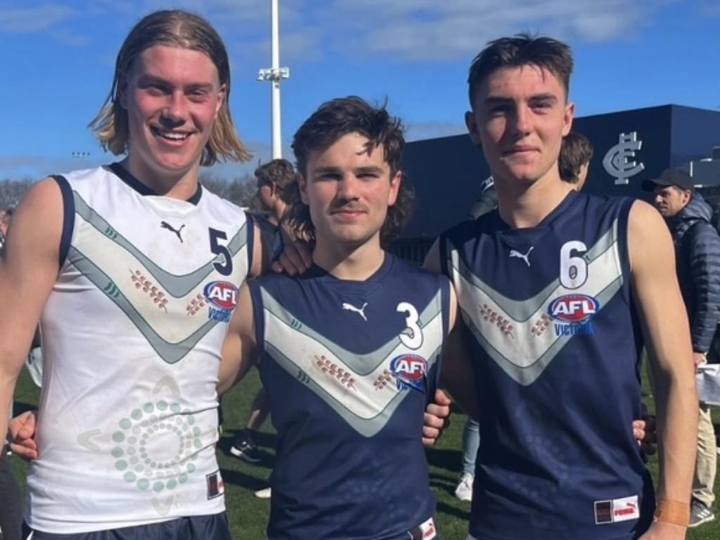 Harley Reid, Nick Watson and Jagga Smith at Vic Metro v Vic Country match during AFL under-18 national championships in 2023. Picture: Supplied