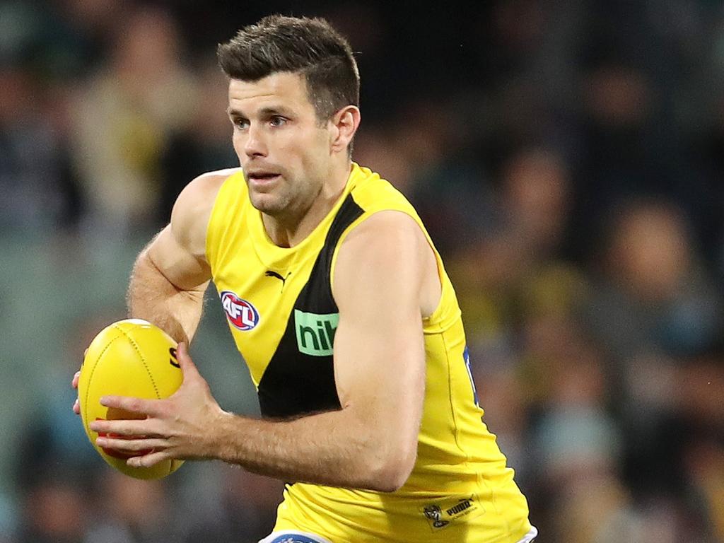 Ageing Tigers’ great Trent Cotchin turned it on against the Power. Picture: AFL Photos/Getty Images