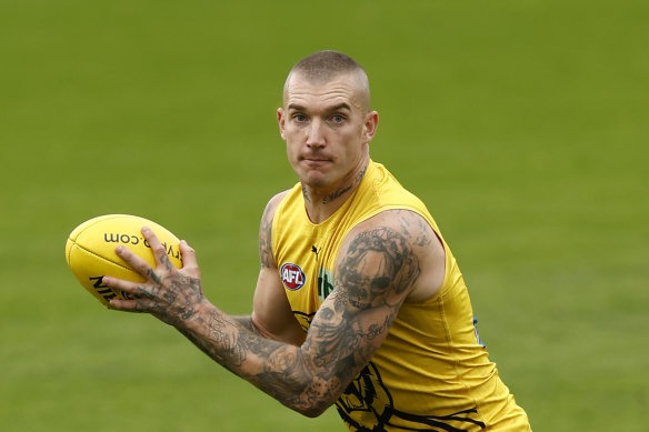 Dustin Martin was in fine touch during an intra-club match at Punt Rd on Monday. 