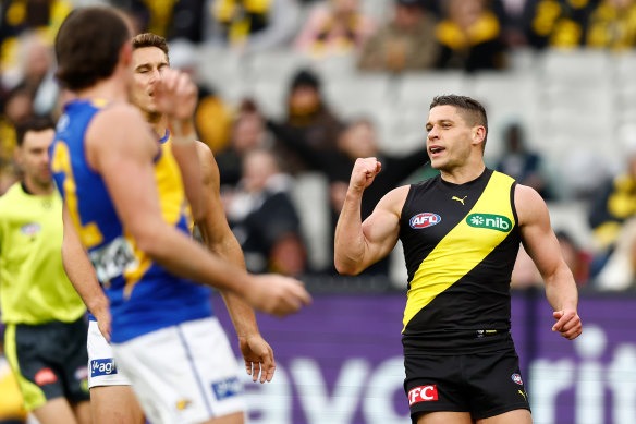 Game breaker: Dion Prestia’s three-goal burst in the third term gave the Tigers an advantage they did not relinquish against the West Coast Eagles on Saturday.